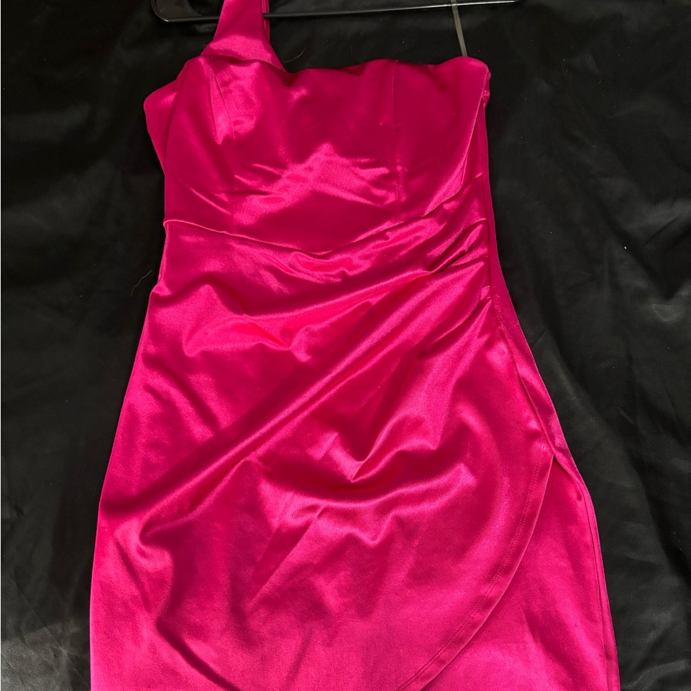 Honey and Rosie Vibrant Pink One-Shoulder Dress